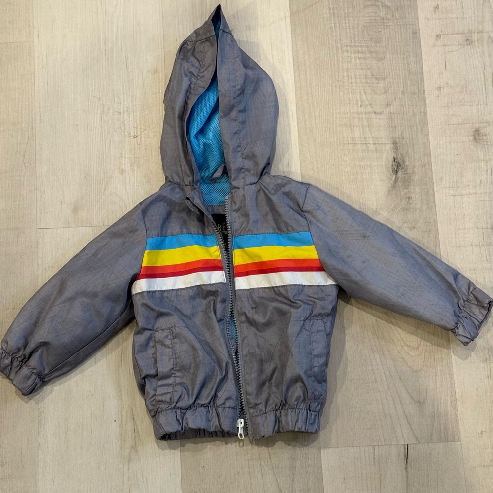 Gray and Blue Hooded Jacket